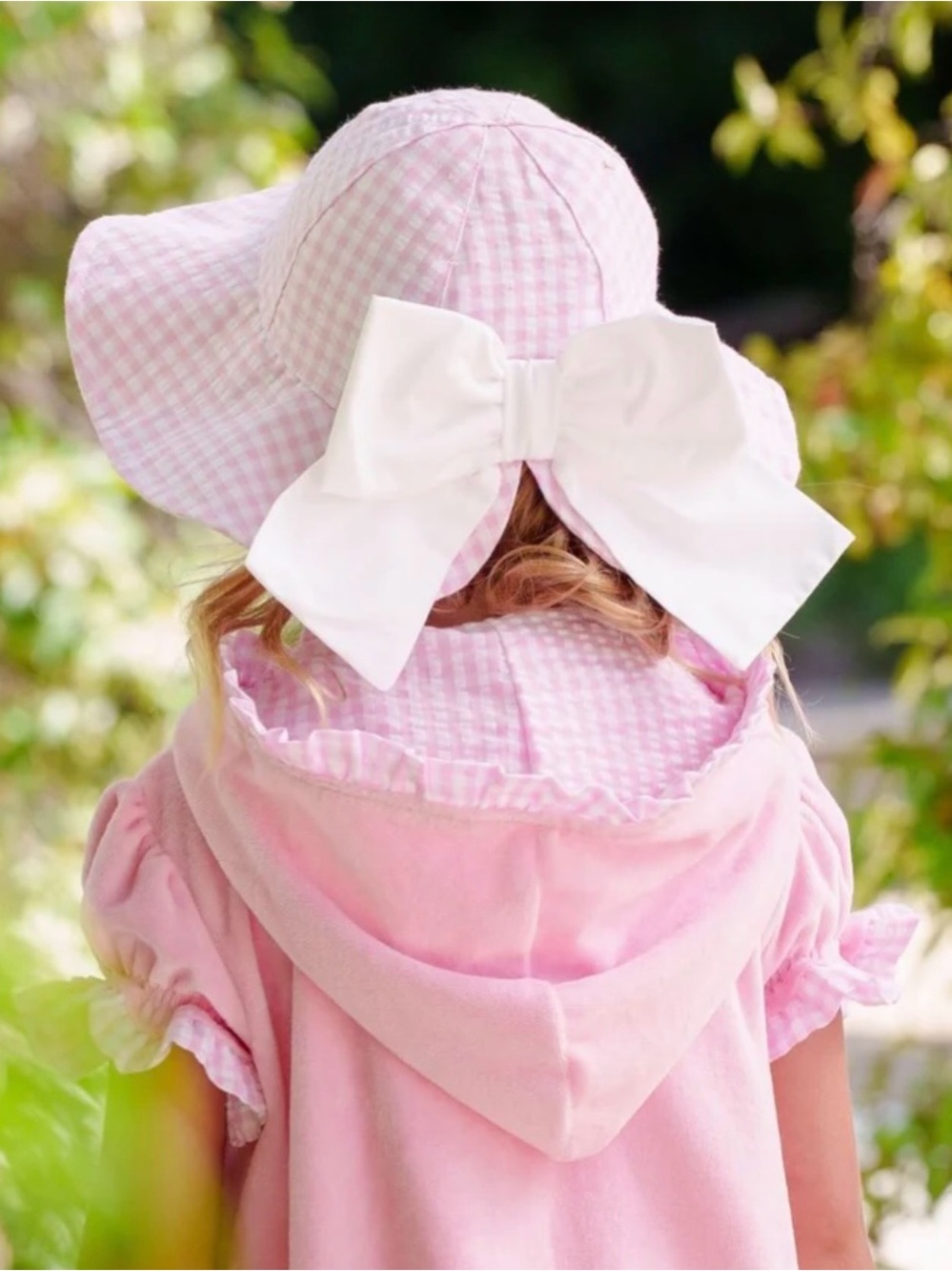 Sal & Pimenta 2T Pink Gingham Sun Hat with White Bow